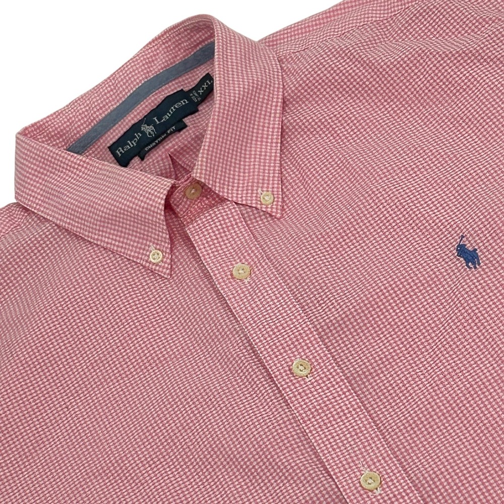 Ralph Lauren Button Down Mens XXL Pink White Gingham Custom Fit Long Sleeve